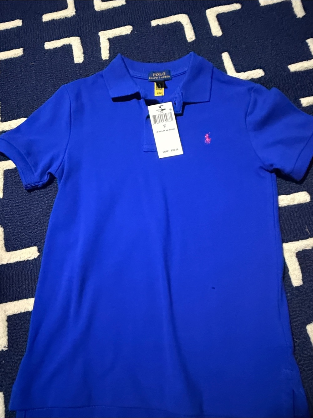 Polo by Ralph Lauren boys Bright Blue Polo with Pink Logo